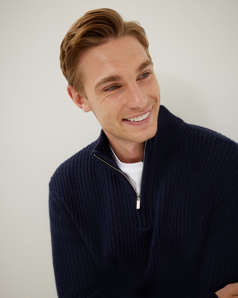 Chunky Lambswool Half-Zip Knit, Navy Chunky Lambswool Half-Zip Knit, Navy, hi-res